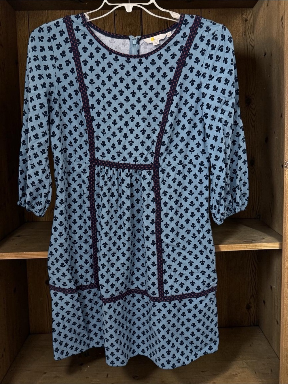 Boden Light Blue Floral Scoop Neck Tunic with Navy and Coral Trim